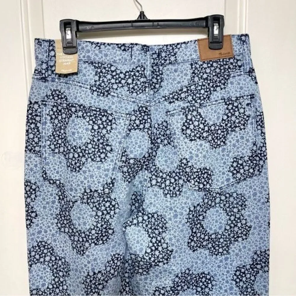 New MADEWELL Baggy Straight Jeans in Quilted Floral in Classic Indigo Size 30